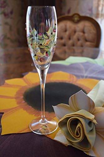 Crystal Fall Wedding Champagne Glasses, Hand Painted and Embellished with Swarovski Crystals. Set of 2