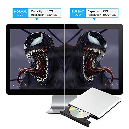 External Blu Ray DVD Drive 3D, USB 3.0 and Type USB C Bluray DVD CD RW Row Burner Player Rewriter Compatible for MacBook OS Windows 7 8 10 PC iMac - Thumbnail 4