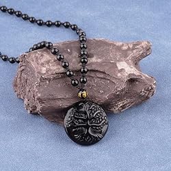 VIKCAUX Black Obsidian Necklace Tree of Life
