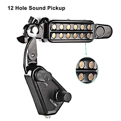 WINGO 12 SoundHole Guitar Pickup Transducer for Acoustic into Electric Guitar with Tone and Volume Control,Cable Length 10' -Black