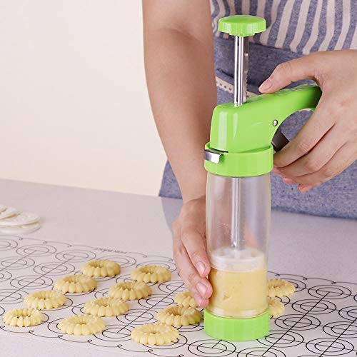 KABB Clear Cookie Press Gun Kit with 16 Discs and 6 Icing Tips for DIY Biscuit Maker and Decoration-Green