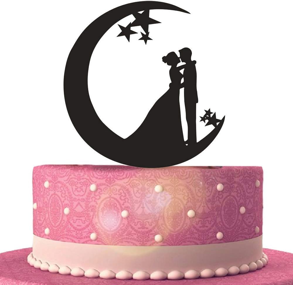 Bride and Groom Kissing on the Moon Wedding Cake Topper, Wedding Cake Topper,Rustic Cake Topper,Funny Cake Topper