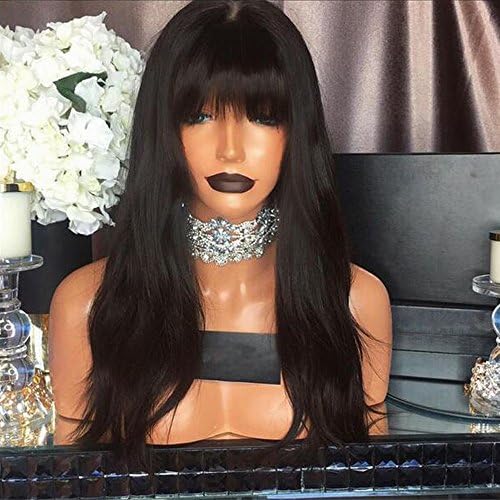 Kerrywigs Brazilian Hair Straight Full Lace Wigs With Bangs For Black Women 130 Density Glueless Black Lace Front Human Hair Wigs With Fringe (10inch, lace front wig)