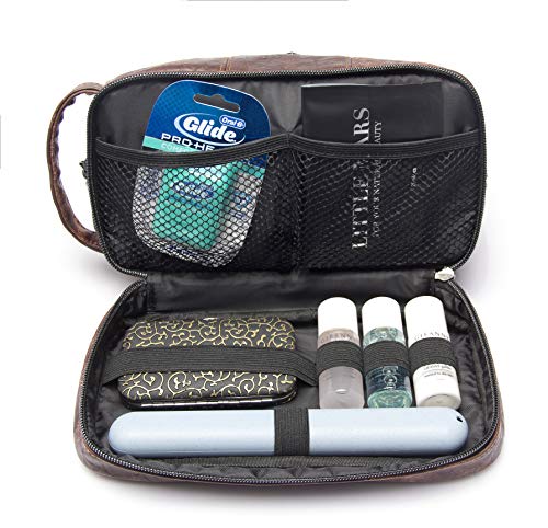 Toiletry Travel Bag for Men - Large Leather Dopp Kit - Mens Toiletries Bathroom Organizer by LVLY (Brown) 3 Toiletry Travel Bag for Men - Large Leather Dopp Kit - Mens Toiletries Bathroom Organizer by LVLY (Brown)