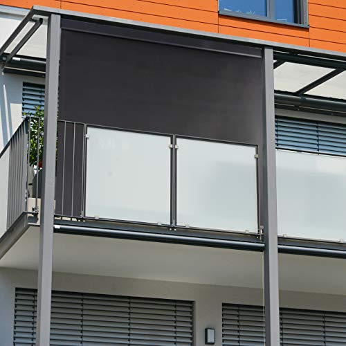 Relaxdays Senkrechtmarkise, 250 x 160 cm, Sonnen- und Sichtschutz, Balkon und Terrasse, Außenrollo mit Kurbel, anthrazit – Bild 6