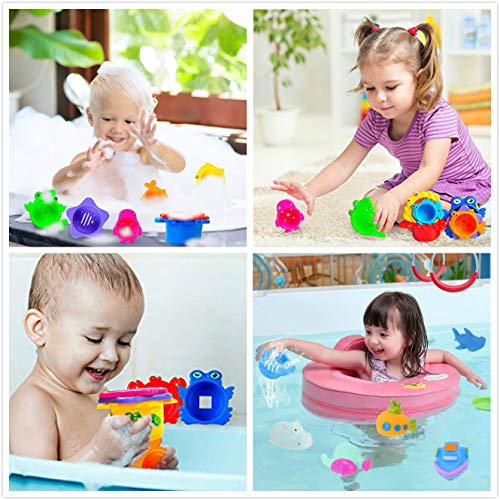 BBLIKE Stacking Cups Sea Animals and Squirting Bath Toys Rubber Animals BPA Free, Indoor Outdoor Beach Fun Bathtub Fun Toy for Water Play - Thumbnail 6