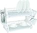Home Basics Plastic 2-Tier Dish Drainer Rack, Air Drying and Organizing Dishes, Side Mounted Cutlery Holder, White