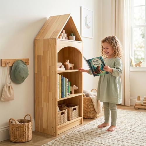 OOOK Children's Book Shelf, Rubberized Wood, 4 Tier Toy Storage, Corner Shelf Suitable for Children's Room, Playroom, Baby Room
