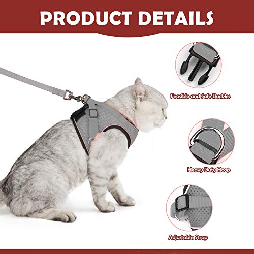Kamots Beauty Escape Proof Cat Dog Harness and Leash Adjustable Soft Mesh Pet Vest with Reflective Strap for Puppy Kitten Small Pet Walking -(Grey,L)