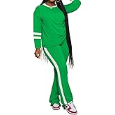 PINSV 2 Piece Sets for Women Fall Casual Outfits Long Sleeve Top and Flare Pants Lounge Sets Track suit