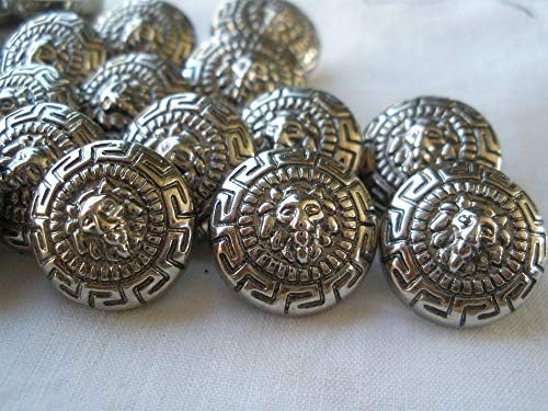 36 Lion Buttons 24L 5/8â€ Steampunk Bulk lot Versace Style Greek Key Silver Color