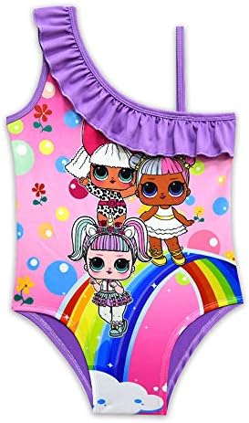 Rohero Toddler Baby Girls Swimsuits One-Piece Doll Print Ruffle Swimwear Bathing Suit for Doll Surprised