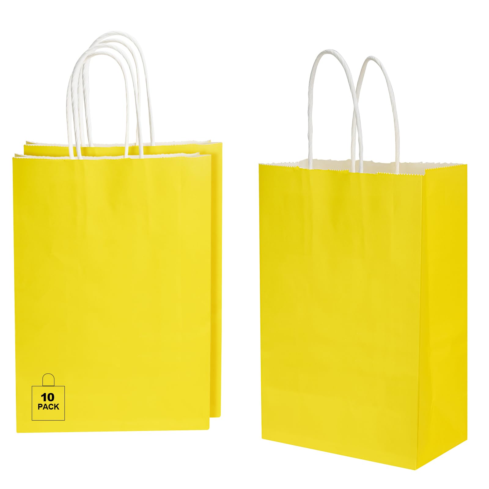 10 Pack Yellow Paper Party Gift Bags with Handles - Assorted Bright Colors for Birthdays, Weddings, Baby Showers, Hen Nights & More - Perfect for Kids and Adult Party Favors, Treats & Small Gifts!
