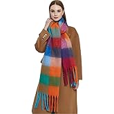 WYNAKESHU Women Scarf Winter Big Colorful Checked Thick Warm Wrap Scarves Casual Tassel Blanket Scarf Stylish Plaid Design