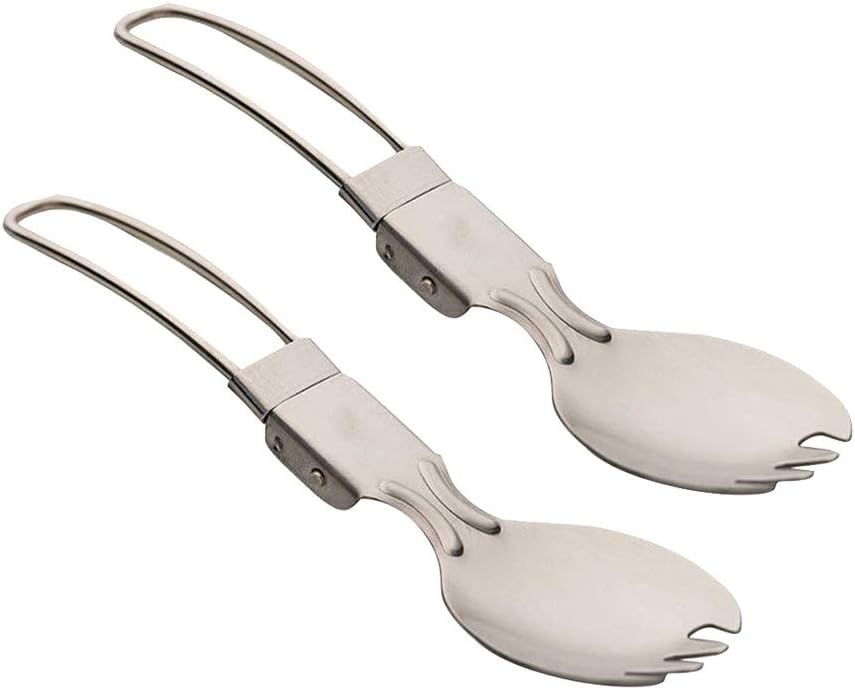 GreatGiftList Folding Spork, Outdoor Camping Stainless Steel Folding Cutlery Spoon Fork Tableware for Picnic Utensils, Foldable Fork Spoon Tableware Portable Outdoor Camping Utensils Set