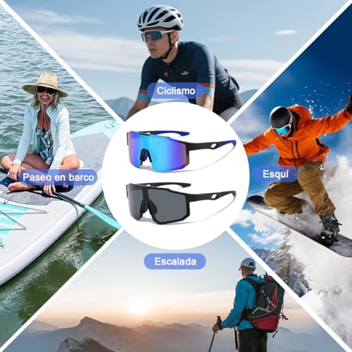 NIAWEA Gafas para Ciclismo,2pzs Gafas de Sol Deportivas Polarizadas, Lentes de Ciclismo, Alta Definición,Amplio Rango de Visión,Protección Uv400,Para Ciclismo,Pesca,Senderismo,Correr
