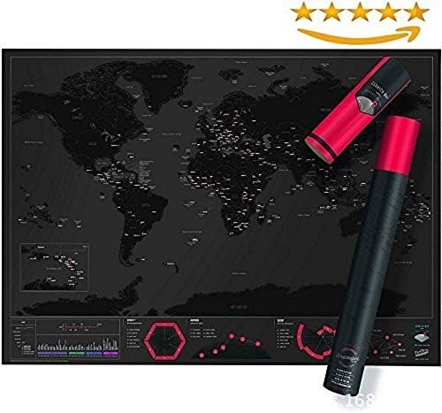 Scratch Off World Travel Map, Detailed Wanderland Travelers Water color Scratchable Poster With USA Map And States, Best Trevellers Gift With Free Bonus Tube Packaging Size 23.39 x 32.48 inches