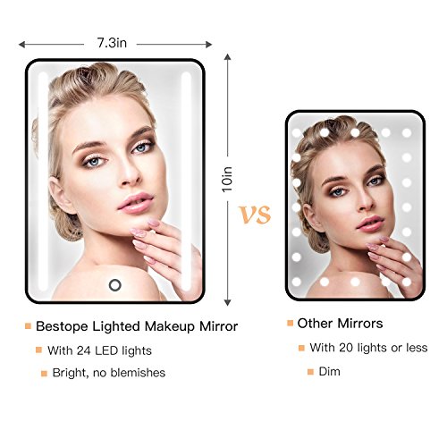 BESTOPE 24 LED Makeup Mirror with 12 inch Lighted Vanity Mirror, Detachable 10X Magnifying Mirror and Touch Screen Dimming for Bathroom and Cosmetic