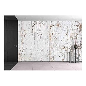White Painted and Peeled Obsolete Wooden Texture - Removable Wall Mural | Self-Adhesive Large Wallpaper - 66x96 inches