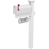 4Ever Products Harrison White Vinyl Mailbox Post System &amp; White Mailbox | Includes a heavy-duty black steel mailbox and a custom personalized street address plaque for easy installation.