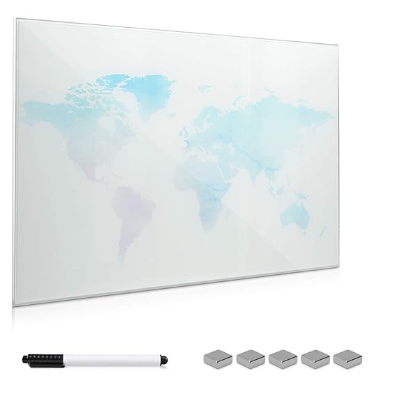 Navaris Glass Memo Board 60x40cm World Map Design