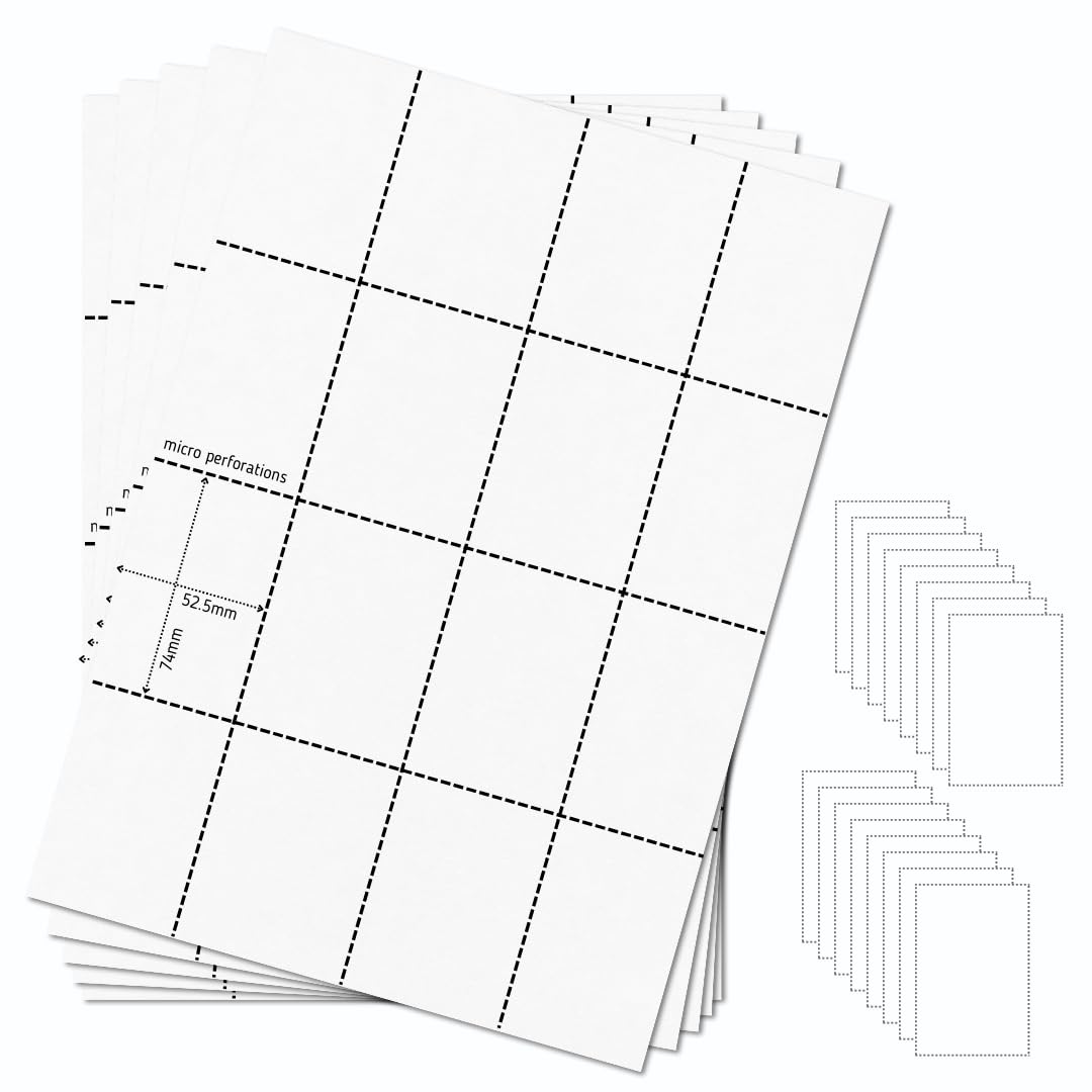 OfficeGear A8 Cards 16-up [25 Sheets - 400 Pack] Perforated Printable Record Index Study Refill Cards 52.5x74mm White A4 Sheets 150gsm – incl Design Template
