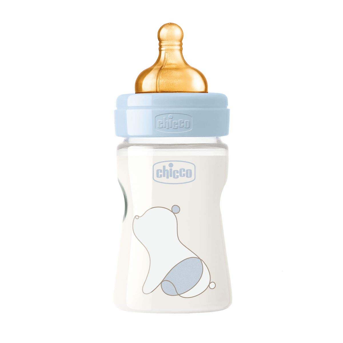 Chicco Original Touch Anti-Colic Baby Bottle with 100% Natural Latex Teat, Slow Flow Baby Bottle 0+ Months, 150 ml Plastic Bottle for Newborns, Blue