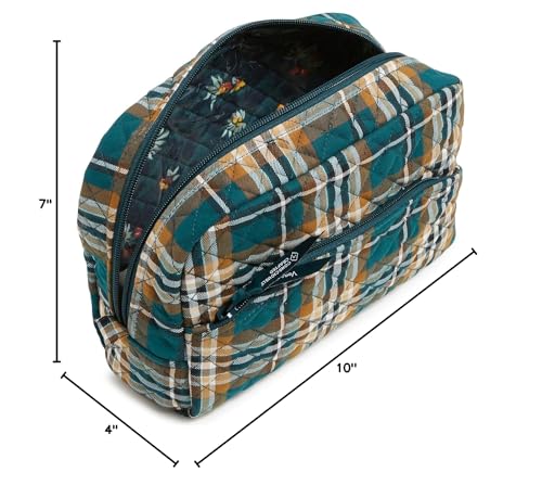 Vera Bradley Women\'s Cotton Large Cosmetic Makeup Organizer Bag, Orchard Plaid, One Size