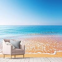 Wall Mural Beach and Blue Sea View Removable Self-Adhesive Wallpaper Wall Decoration for Bedroom Living Room - 66x96 inches