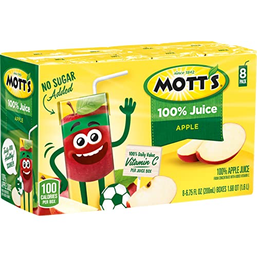 MOTT’S 100% ORIGINAL APPLE JUICE, 6.75 FL OZ BOXES, 32 COUNT (4 PACKS OF 8), 2 SERVINGS OF FRUIT, 100% FRUIT JUICE, GLUTEN-FREE, CAFFEINE-FREE, KOSHER, CONTAINS NO ARTIFICIAL COLORS OR SWEETENERS