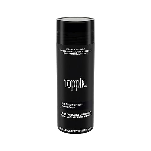 Toppik Hair Building Fibres Powder, Black, 55g Bottle - for A Thicker-looking Hairline, Crown and Beard, Instant Thinning Concealer for Men and Women