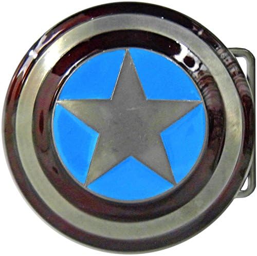Swellcraft Men's Captain America Pewter Finish Belt Buckle With Subdued Enamel medium Blue