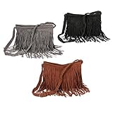 Celebrity Fringe Tassel Faux Suede Shoulder Messenger Cross Body Tote Handbag