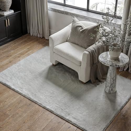 Alfombra Salon 90x150cm Gris Alfombras Moderno Pelo Sintético Suave Habitacion Carpete Sala Comedor Dormitorio Pie Cama Oficina Grandes Decoración Carpet