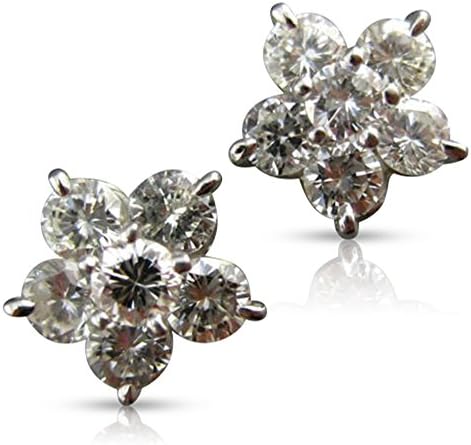 1.10CT DIAMOND 14K WHITE GOLD 3D STAR FLOWER CLUSTER STUD EARRINGS #20282