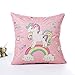 HL HLPPC Unicorn Pink Pillow Covers Square 18 x 18 Inches Cotton Linen Cushion Cover Perfect for Home Decorative