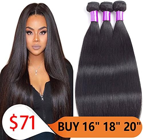 9A Brazilian Virgin Hair Straight (16 18 20) hair bundles Human Hair Extensions 3 Bundles 100% Unprocessed Natural Black Color