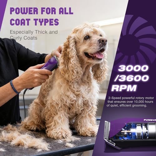FuzzyFix Tondeuse professionnelle pour chiens avec câble et peignes métalliques amovibles, câble de 3 m, fonctionnement silencieux et sans surchauffe, avec boîtier antidérapant et incassable, pour les