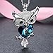 Blue Heart Owl Tree Branch Pendant Crystal Rhinestone Necklace with Jewelry Box for Girls