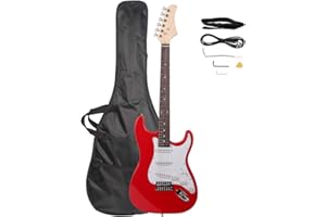 GUANGSHUOHUI 39 Inch Rosewood Fingerboard Electric Guitar,Electric Guitar Beginner Kit Solid Body Full Size Pick Up for Starter, with Bag, Picks, Capo, Strap, Cord,Allen Wrench, Tremolo Arm (Red)