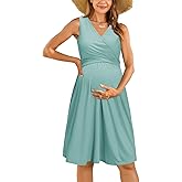 OUGES Womens Maternity Dresses for Photoshoot Nursing Pregnancy Baby Shower Dress(Gray Blue,L)