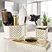 Makeup Brush Holder, Diamond Lattice Bathroom Organizer Countertop, Decorative Bathroom Counter/Vanity Organizer, 3 Slot Cosmetic Brushes Caddy/Hair Accessories Storage, Gift Packaged (White/Gold)