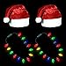 Ugly Sweater Christmas Party Kit - (2) Pack Plush Santa Hats + (2) Pack LED Christmas Necklace (Red Santa Hat + Necklace)
