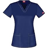 Dickies EDS Signature Scrubs for Women, V-Neck Womens Tops in Soft Brushed Poplin 86706