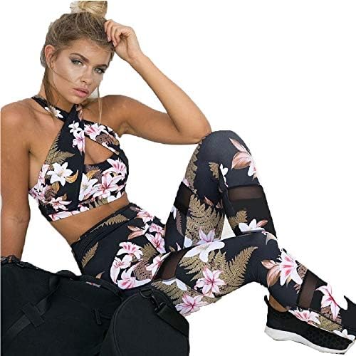Floral Print Women 2 Pcs Yoga Set Cross Halter Bra+Long Pants Leggings Women Fitness Sport Suit Sportswear