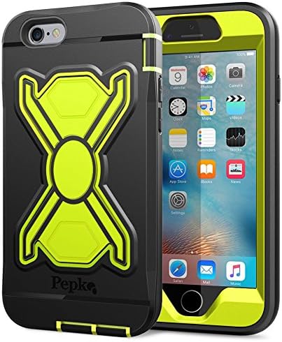 iPhone 6s Plus Case, iPhone 6 Plus Case Pepkoo Heavy Duty Hybrid [3 Layer] Drop Protection Full-body Cover with Built-in Shockproof Screen Protector and Kickstand for iPhone 6/6s Plus Black Green