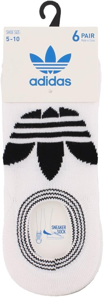 adidas Originals Women's Trefoil Superlite Super No Show Socks (6-Pair), white/light heather grey/black, 5-10: Clothing