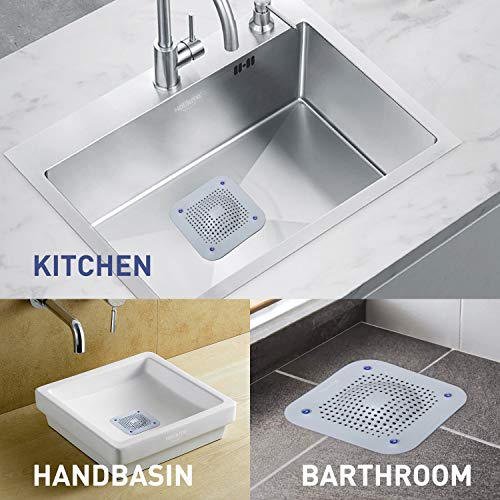 Holikme Drain Hair Catcher Shower Drain Cover, 2 Pack Silicone Drain Protector with 12 Detachable Suckers, Shower Drain Hair Trap for Tub,Bathroom,Kitchen,Bathtub,Basin, Grey/Grey