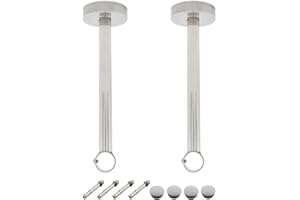 2 Pack Ceiling Mount Bracket, Stainless Steel Wardrobe Pipe Bracket Rod Holder Ceiling Holder, ULIFESTAR Shower Curtain Closet Wardrobe Rod Lever Support Holder Pipe Flange Socket (D*H)26*300mm/1*12''