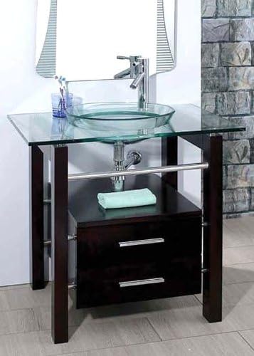 MODETTI Lauren 28 in. Tempered Glass Top Wood Cabinet Combo with Faucet and Mirror